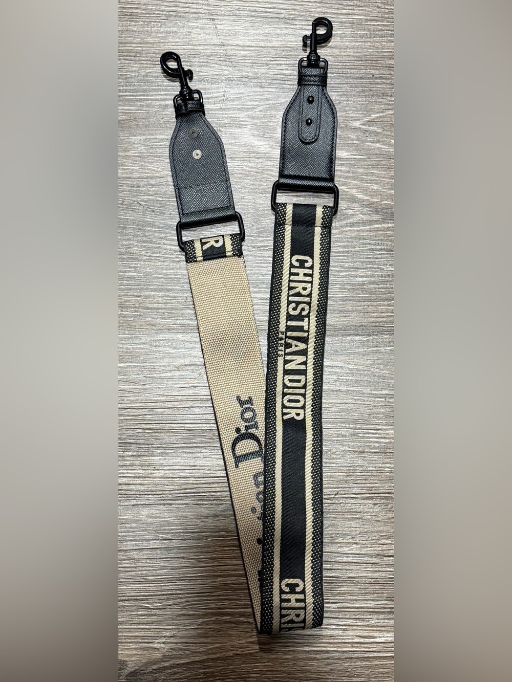 Dior Black and Beige Webbing Shoulder Strap with CHRISTIAN DIOR Logo
